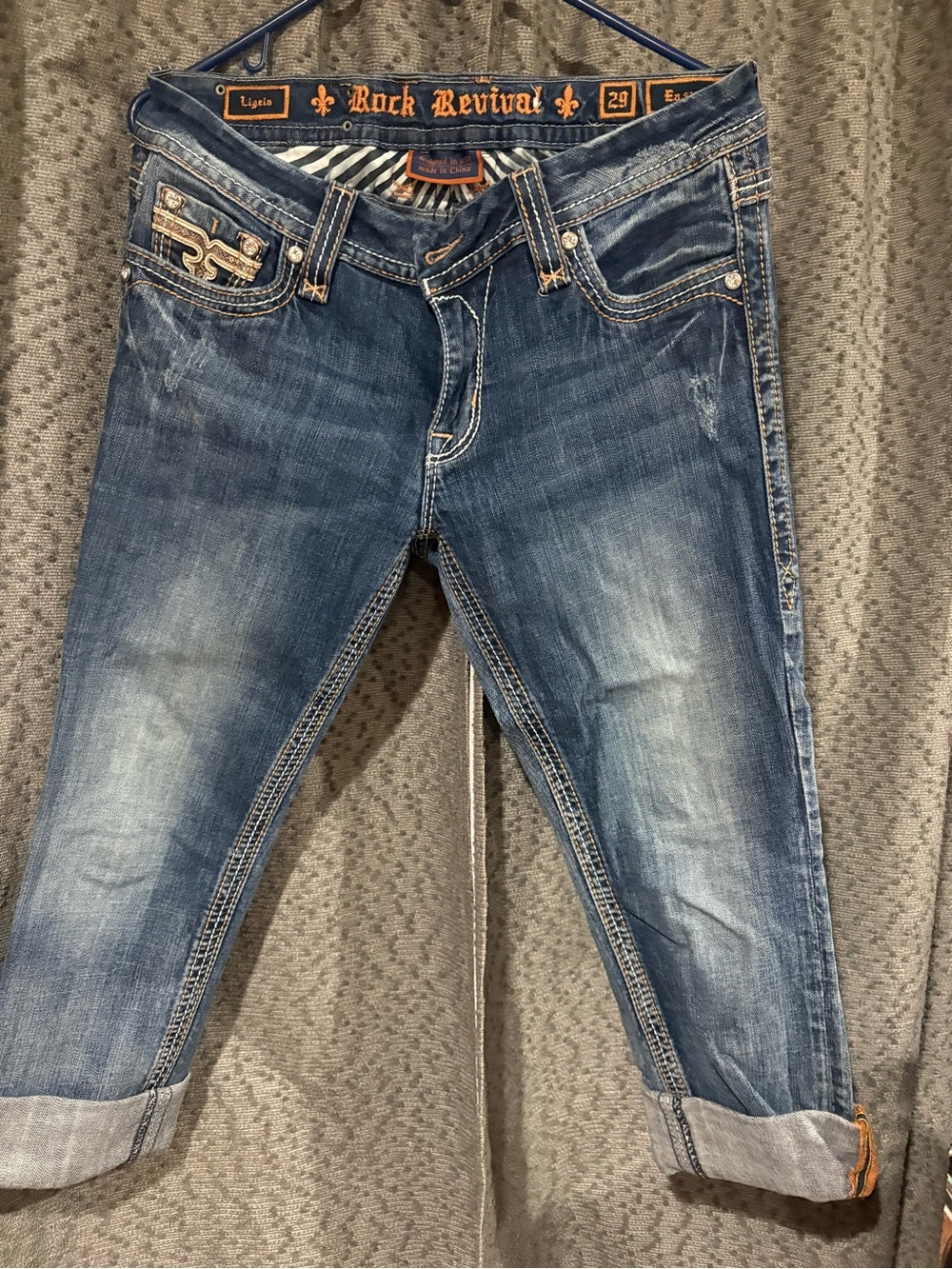Rock Revival Washed Blue Cropped Ankle Jeans